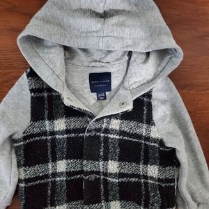 Janie and Jack Plaid Sherpa Hoodie 12-18M Gray Snap Front Fall Jacket